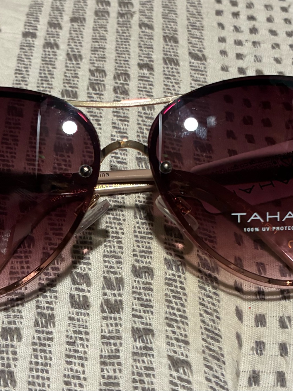 Tahari Rose-Tinted Round Sunglasses with Gold Accents